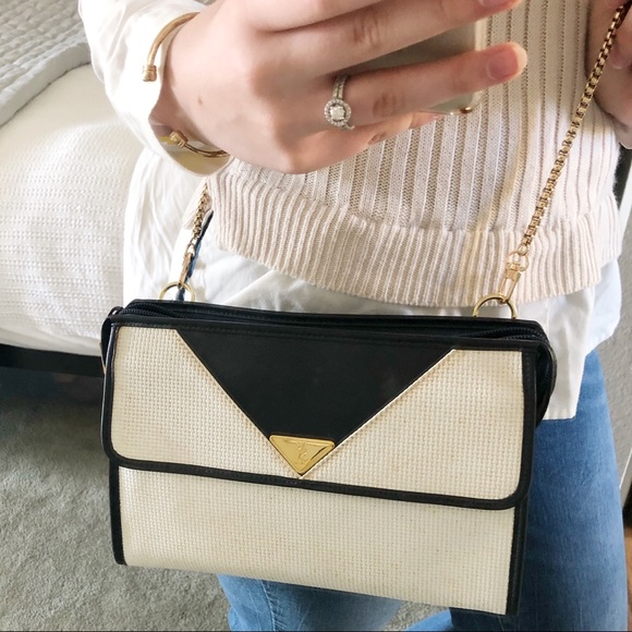 YSL Vintage Cream Black Navy Crossbody Bag - Picture 3 of 11